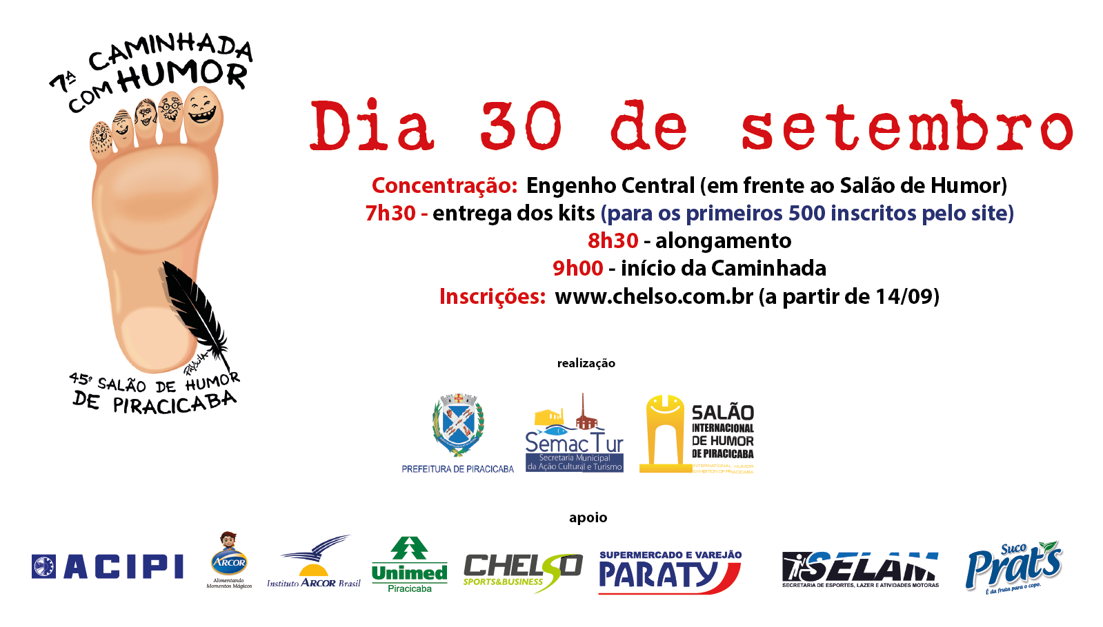 INSCRIÇÕES PARA 7ª CAMINHADA COM HUMOR DE PIRACICABA SERÃO ABERTAS NO DIA 14 DE SETEMBRO