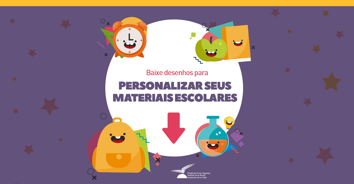 Baixe desenhos para personalizar seus materiais escolares