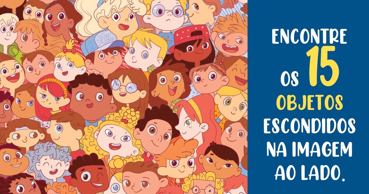 Encontre os 15 objetos das crianças escondidos na imagem